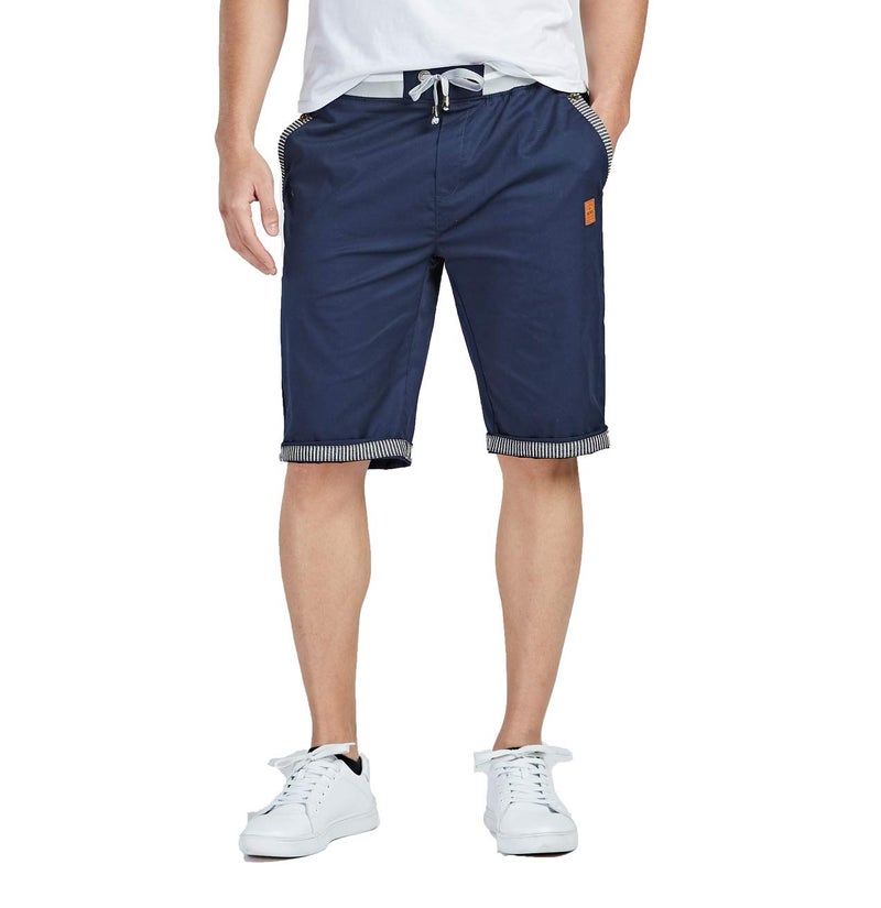 Tansozer Men's Shorts Casual Classic Fit Drawstring Summer Beach Shorts with Elastic Waist and Pockets (Navy Blue, Medium) - Image 4